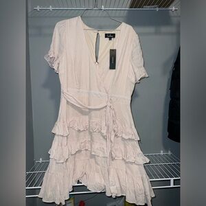 Lulu's Pale Blush Ruffle Wrap Mini Dress